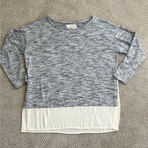 LOFT Lounge Women’s Heathered Gray and Cream Long Sleeve Tee